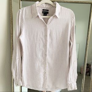 JNY Striped Button Down Linen Shirt